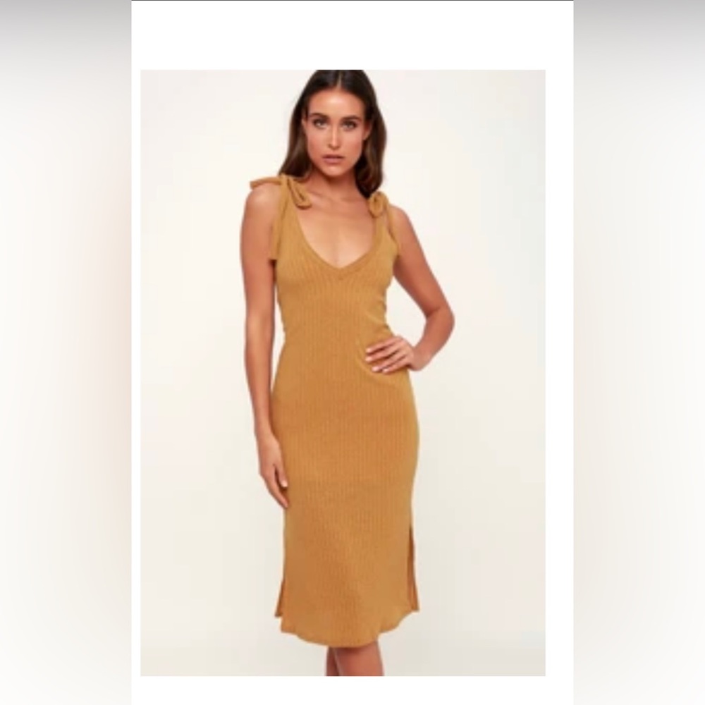 LULUS- Rosaleen Dark Mustard Yellow Tie-strap Dress